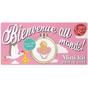 Mini-kit point de croix Bienvenue au monde (Rose)